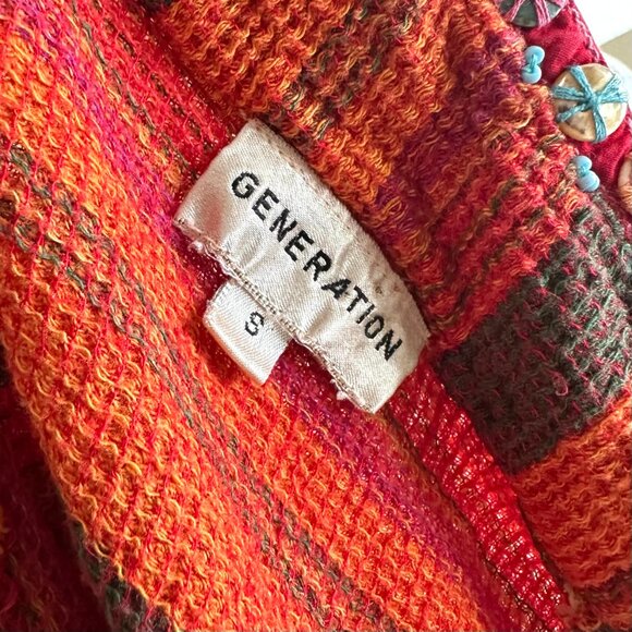 Generation Y2K Orange Woven Hippie Boho Embellished Blouse - Picture 7 of 7